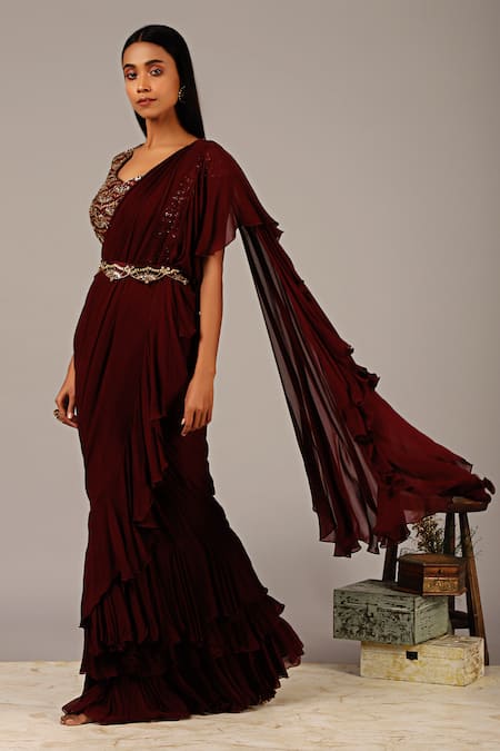 Nidhika Shekhar Silk Georgette Pre-Draped Saree Set 