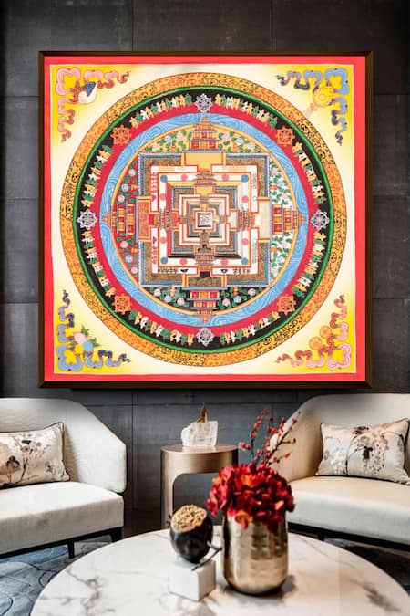 The Art House Multi Color Canvas Handmade Kalachakra Mandala Painting 