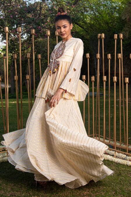 Soniya G Ivory Handloom Cotton Sequins, Beads Round Embroidered Yoke Kurta And Sharara Set Online at Aza Fashions Soniya G_Ivory Handloom Cotton Sequins, Beads Round Embroidered Yoke Kurta And Sharara Set _Online_at_Aza_Fashions