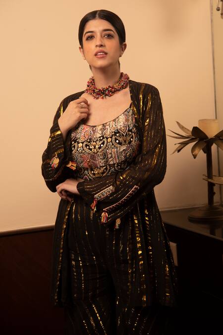 Buy Soniya G Black Handloom , Embroidery Scoop Neck, Open Blouse Palazzo Set Online at Aza Fashions Buy_Soniya G_Black Handloom , Embroidery Scoop Neck, Open Blouse Palazzo Set _Online_at_Aza_Fashions