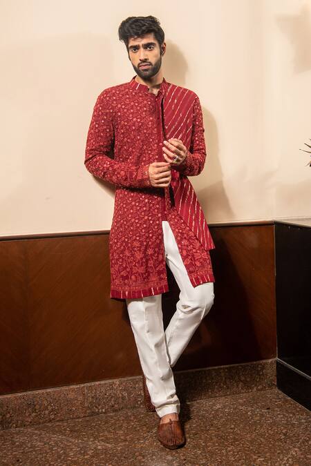 Soniya G_Red Georgette Embroidery Floral Kurta Set _Online_at_Aza_Fashions