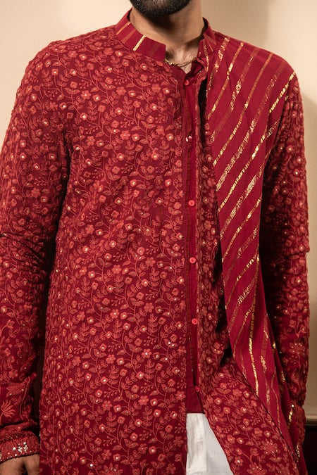 Buy_Soniya G_Red Georgette Embroidery Floral Kurta Set _Online_at_Aza_Fashions