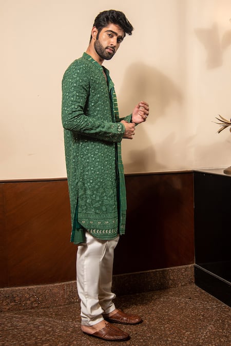 Soniya G_Green Georgette Embroidery Flower Kurta Set _Online_at_Aza_Fashions