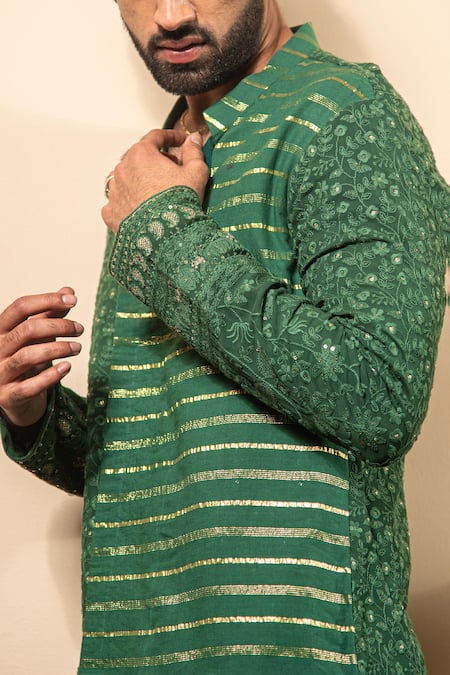 Buy_Soniya G_Green Georgette Embroidery Flower Kurta Set _Online_at_Aza_Fashions