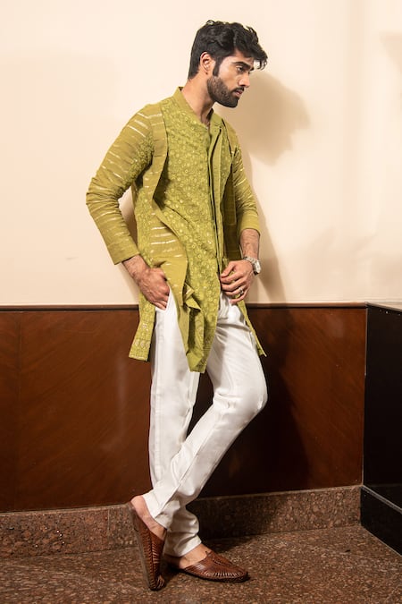 Soniya G_Green Georgette Embroidery Thread Kurta Set _Online_at_Aza_Fashions