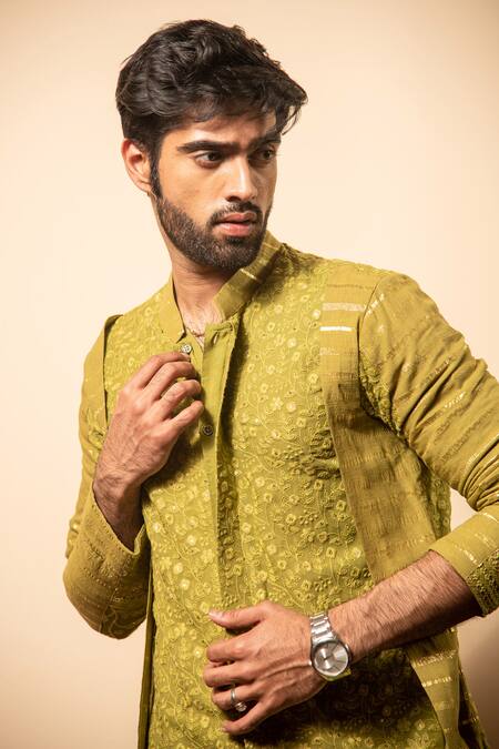 Buy_Soniya G_Green Georgette Embroidery Thread Kurta Set _Online_at_Aza_Fashions