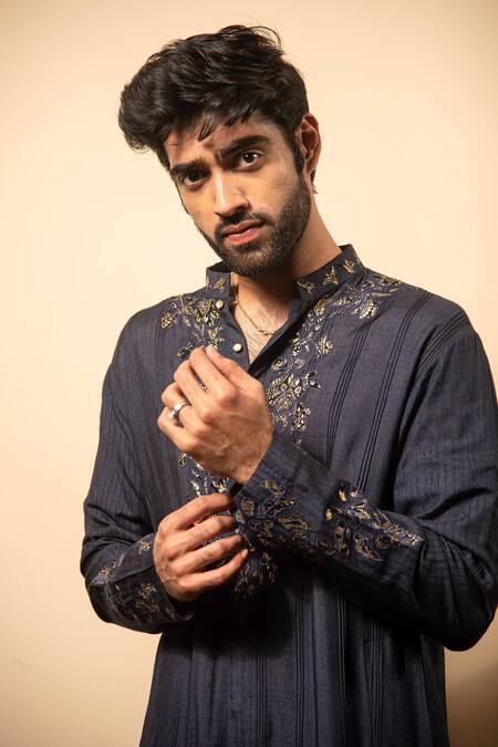 Buy_Soniya G_Blue Cotton Embroidery Foil Print Kurta Set _Online_at_Aza_Fashions