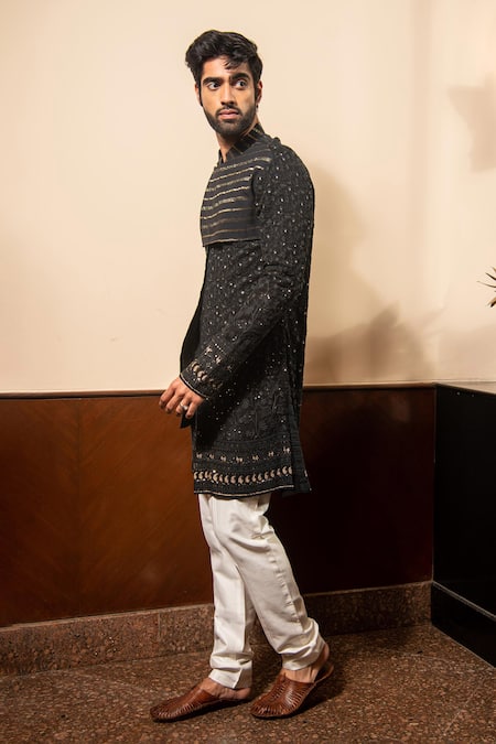 Soniya G_Black Georgette Sequins, Embroidery Kurta Set _Online_at_Aza_Fashions