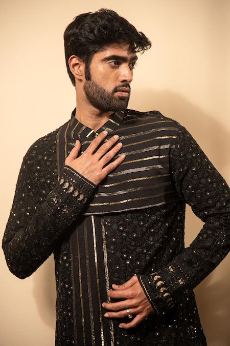 Buy_Soniya G_Black Georgette Sequins, Embroidery Kurta Set _Online_at_Aza_Fashions