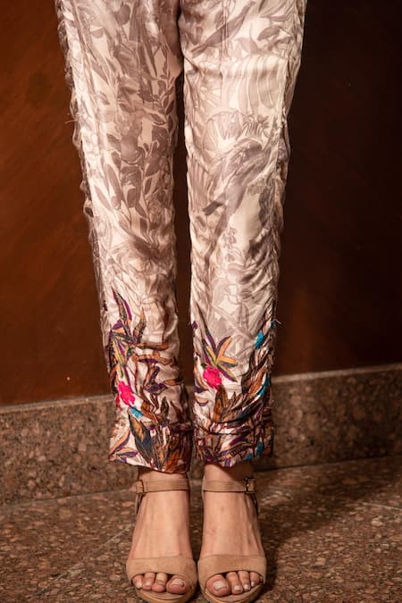 Shop_Soniya G_Ivory Satin Embroidery Collared Printed Shirt And Pant Set _Online_at_Aza_Fashions