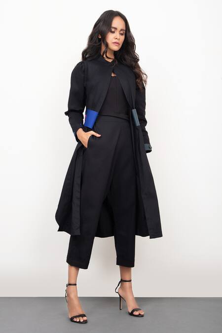 Deepika Arora_Black 100% Cotton Mandarin Collar Jacket And Pant Set_Online_at_Aza_Fashions