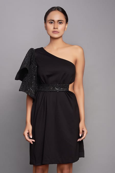 Black half shoulder on sale dress