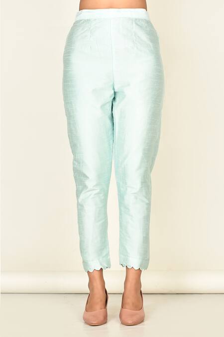 Shop_Khwaab By Sanjana Lakhani_Blue Bamber Silk Plain Round Puffed Sleeve Kurta And Pant Set_Online_at_Aza_Fashions