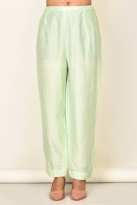 Shop_Khwaab By Sanjana Lakhani_Green Silk Embroidered Floral Motifs Round Mint Kurta Set_Online_at_Aza_Fashions