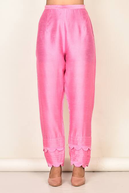 Shop_Khwaab By Sanjana Lakhani_Pink Silk Embroidered Floral Jacket V Neck Bead And Pant Set_Online_at_Aza_Fashions