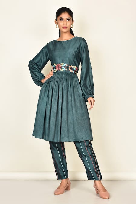 Khwaab by Sanjana Lakhani Floral Embroidered Kurta & Striped Pant Set 