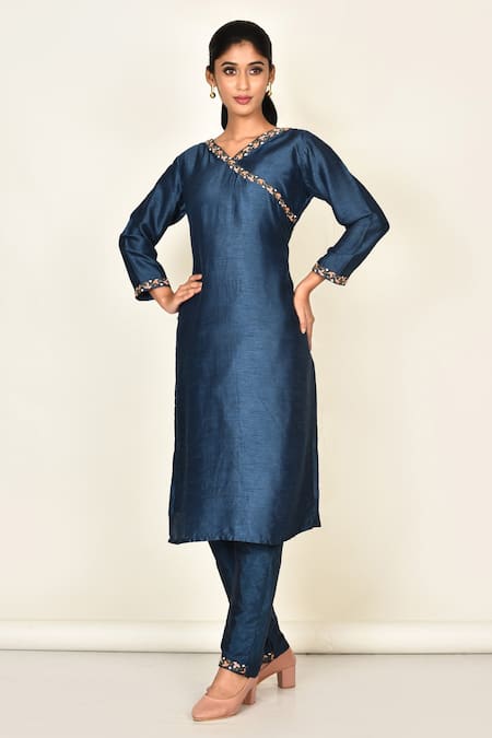 Khwaab by Sanjana Lakhani Floral Embroidered Blue Kurta Set 