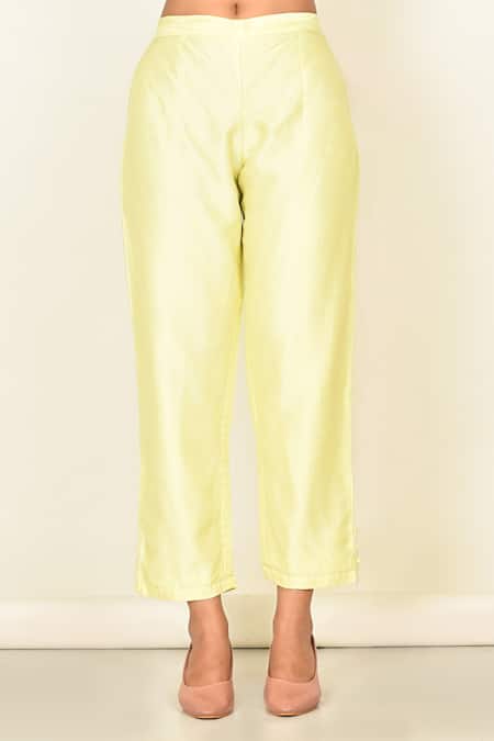 Shop_Khwaab By Sanjana Lakhani_Yellow Bamber Silk Embroidered Floral Motifs Round Anarkali Set_Online_at_Aza_Fashions