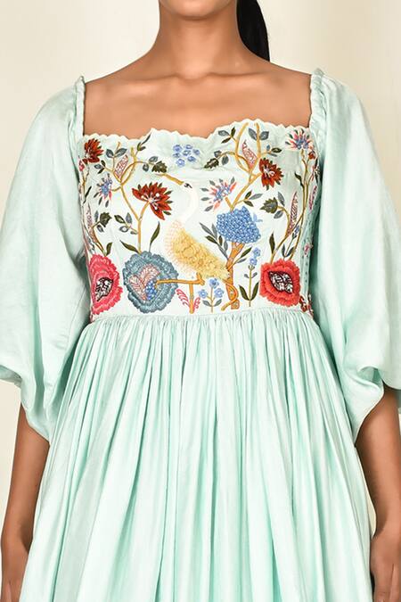 Khwaab By Sanjana Lakhani_Blue Silk Embroidered Floral Motifs Cutwork Anarkali_at_Aza_Fashions