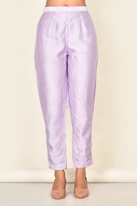 Shop Khwaab By Sanjana Lakhani Purple Bamber Silk Plain Collared Neck Lavender Asymmetric Kurta And Pant Set Online at Aza Fashions Shop_Khwaab By Sanjana Lakhani_Purple Bamber Silk Plain Collared Neck Lavender Asymmetric Kurta And Pant Set_Online_at_Aza_Fashions