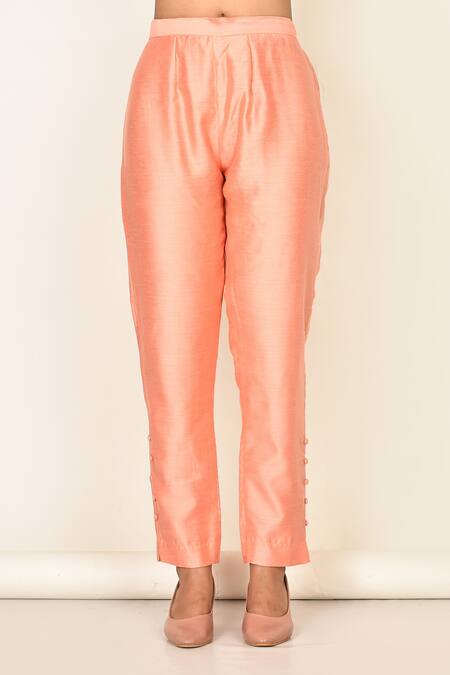 Shop_Khwaab By Sanjana Lakhani_Peach Bamber Silk Embroidered Geometric Round Floral And Kurta Set_Online_at_Aza_Fashions