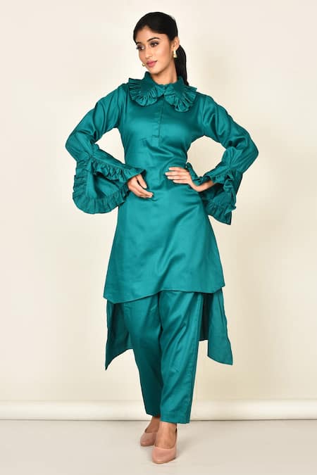 Khwaab by Sanjana Lakhani Asymmetric Kurta Set With Flared Sleeves 