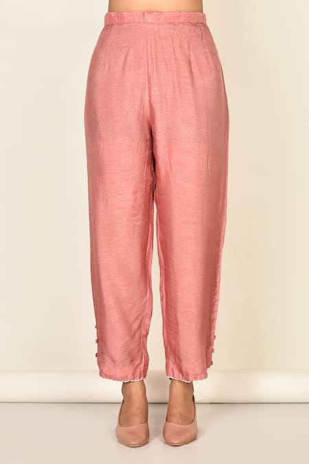 Shop_Khwaab By Sanjana Lakhani_Pink Dola Silk Embroidered Floral Motifs Round Kurta Set_Online_at_Aza_Fashions