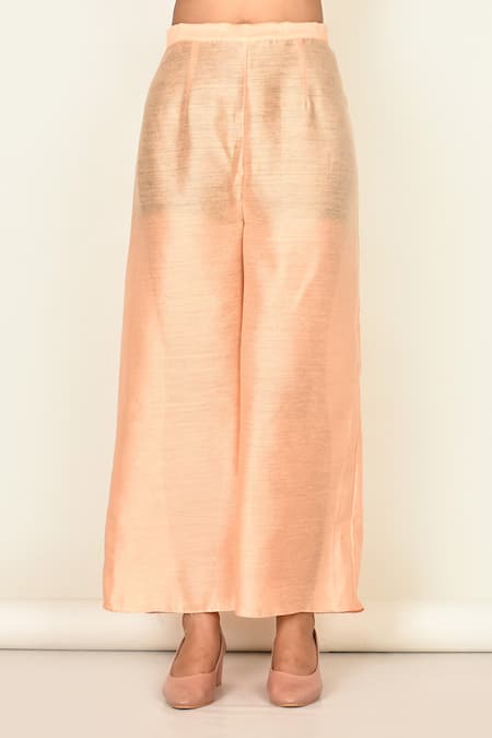 Shop Khwaab By Sanjana Lakhani Peach Bamber Silk Embroidered Floral Motifs Round Kurta Set Online at Aza Fashions Shop_Khwaab By Sanjana Lakhani_Peach Bamber Silk Embroidered Floral Motifs Round Kurta Set_Online_at_Aza_Fashions