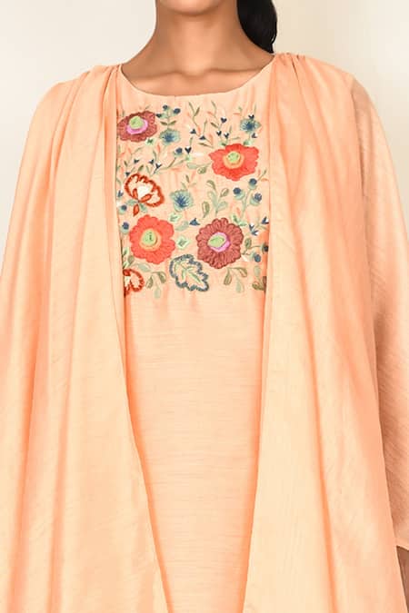 Khwaab By Sanjana Lakhani Peach Bamber Silk Embroidered Floral Motifs Round Kurta Set at Aza Fashions Khwaab By Sanjana Lakhani_Peach Bamber Silk Embroidered Floral Motifs Round Kurta Set_at_Aza_Fashions