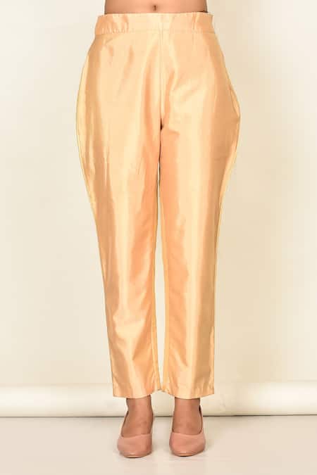 Shop_Khwaab By Sanjana Lakhani_Yellow Satin Silk Embroidered Floral Motifs Scallop Neck Kurta Set_Online_at_Aza_Fashions