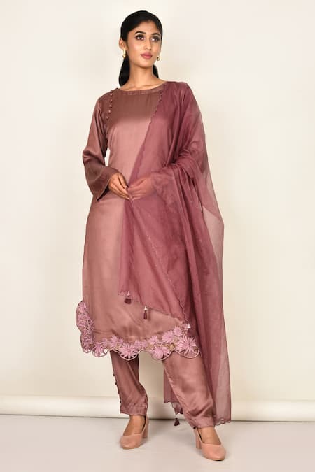 Khwaab by Sanjana Lakhani Floral Embroidered Brown Kurta Set 