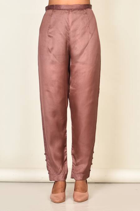 Shop_Khwaab By Sanjana Lakhani_Brown Satin Silk Embroidered Floral Motifs Round Kurta Set_Online_at_Aza_Fashions