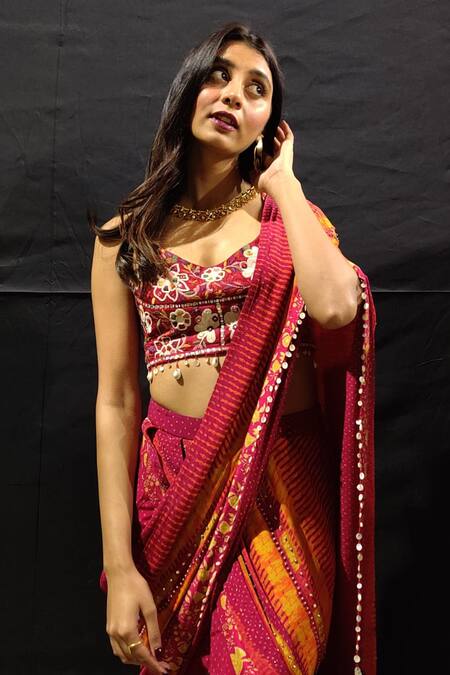 Shop_Aseem Kapoor_Pink Natural Raw Silk U Neck Kalpa Floral Embroidered Cropped Blouse _Online_at_Aza_Fashions