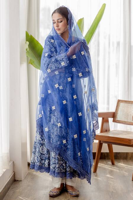 Gulabo Jaipur_Blue Cotton Floral Round Print Anarkali Set_Online_at_Aza_Fashions