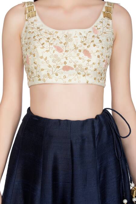 Buy Salt And Spring Blue Raw Silk Floral Motifs Round Embroidered Lehenga Set Online at Aza Fashions Buy_Salt And Spring_Blue Raw Silk Floral Motifs Round Embroidered Lehenga Set _Online_at_Aza_Fashions