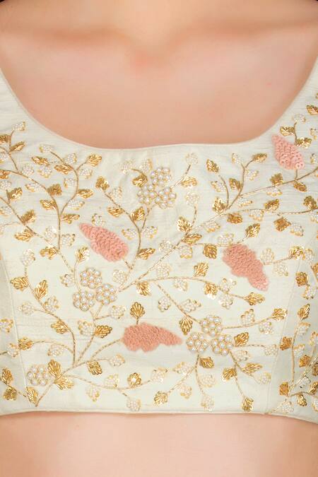 Shop Salt And Spring Blue Raw Silk Floral Motifs Round Embroidered Lehenga Set Online at Aza Fashions Shop_Salt And Spring_Blue Raw Silk Floral Motifs Round Embroidered Lehenga Set _Online_at_Aza_Fashions