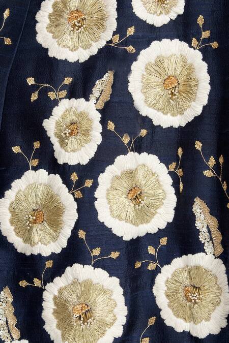 Salt And Spring Blue Raw Silk Floral Motifs Round Embroidered Lehenga Set at Aza Fashions Salt And Spring_Blue Raw Silk Floral Motifs Round Embroidered Lehenga Set _at_Aza_Fashions