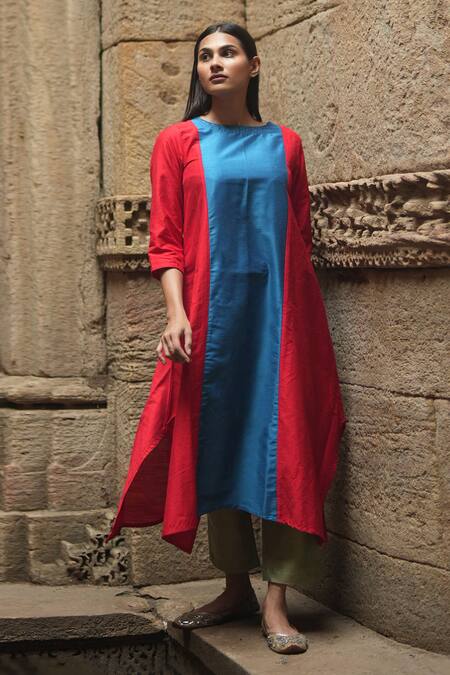 Buy_Sagaa By Vanita_Blue Silk Round Paneled Kurta Set _Online_at_Aza_Fashions