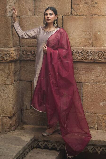 Sagaa By Vanita Brown Kurta And Pant Silk Embroidered Sequins Round Neck Set Online at Aza Fashions Sagaa By Vanita_Brown Kurta And Pant Silk Embroidered Sequins Round Neck Set _Online_at_Aza_Fashions