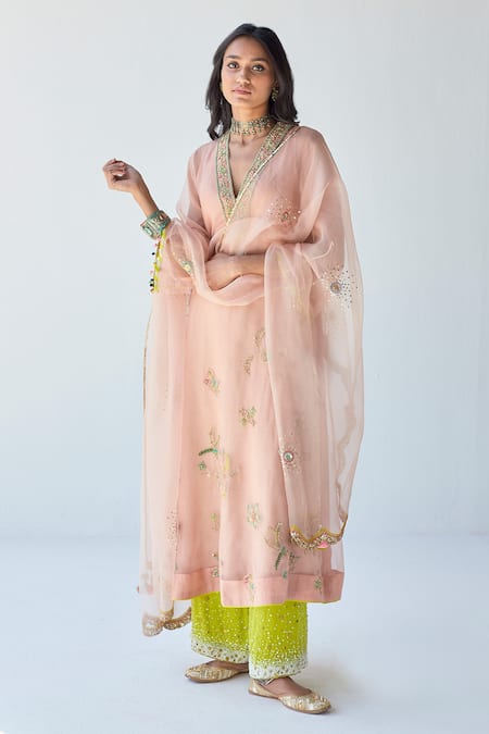 Rajiramniq Placement Embroidered Kurta Palazzo Set 