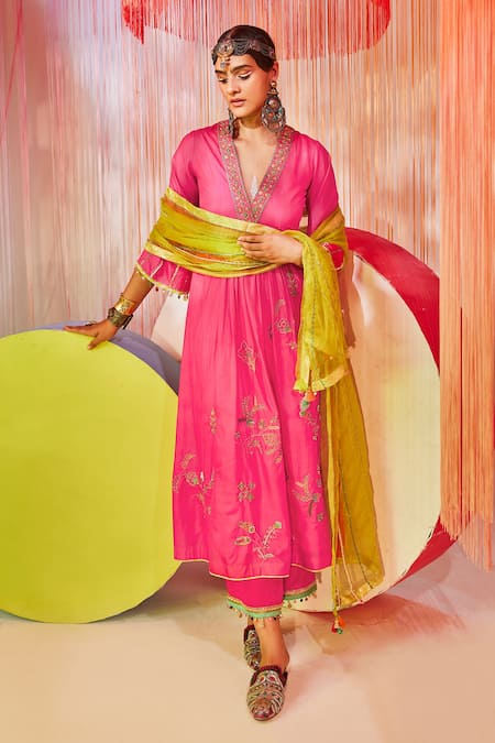 Rajiramniq Silk Anarkali Palazzo Set 