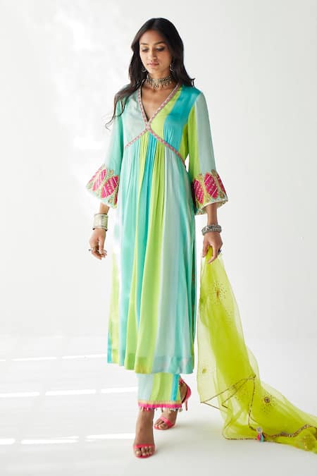 Rajiramniq Striped A-line Kurta Palazzo Set 