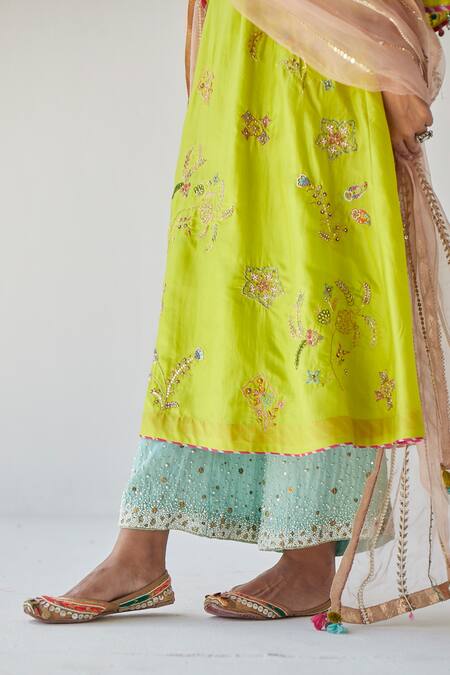 Buy Rajiramniq Blue Silk Embroidery Beads V Neck Placement A-line Kurta Set Online at Aza Fashions Buy_Rajiramniq_Blue Silk Embroidery Beads V Neck Placement A-line Kurta Set _Online_at_Aza_Fashions