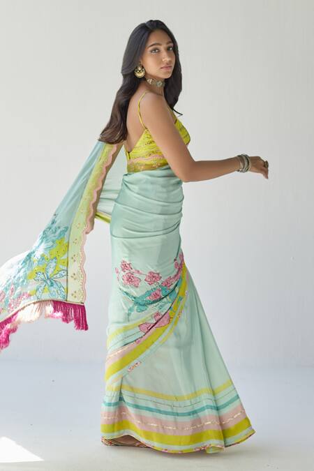 Buy Rajiramniq Blue Crepe And Embroidery Floral Saree Online at Aza Fashions Buy_Rajiramniq_Blue Crepe And Embroidery Floral Saree _Online_at_Aza_Fashions