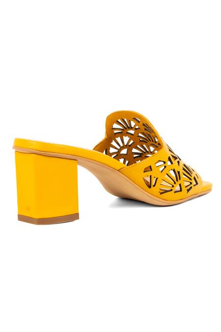 Vanilla Moon_Yellow Dallas Laser Cut Block Heels_Online_at_Aza_Fashions