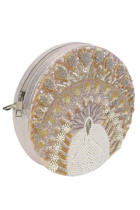 The Purple Sack_Silver Embroidery Circular Sling Bag _Online_at_Aza_Fashions