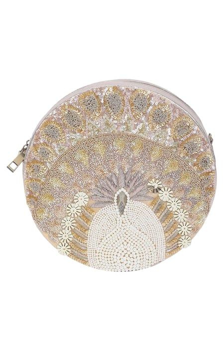 Buy_The Purple Sack_Silver Embroidery Circular Sling Bag _Online_at_Aza_Fashions