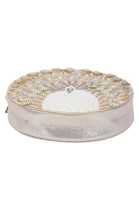 Shop_The Purple Sack_Silver Embroidery Circular Sling Bag _Online_at_Aza_Fashions