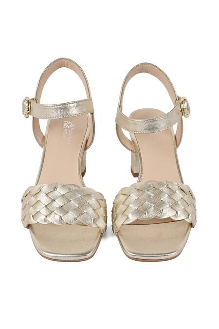 Shop Vanilla Moon Gold Danny Braided Block Heels at Aza Fashions Shop_Vanilla Moon_Gold Danny Braided Block Heels_at_Aza_Fashions