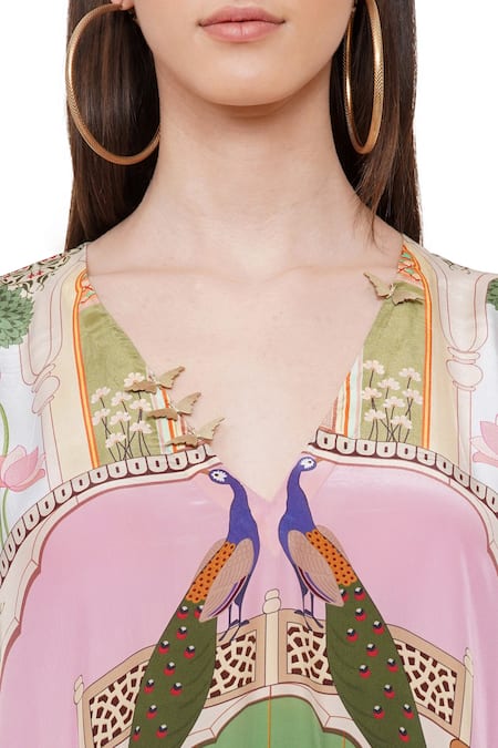 Limerick By Abirr N' Nanki Multi Color Crepe Miniature Paintings Of India V Neck Danya Printed Kaftan at Aza Fashions Limerick By Abirr N' Nanki_Multi Color Crepe Miniature Paintings Of India V Neck Danya Printed Kaftan _at_Aza_Fashions